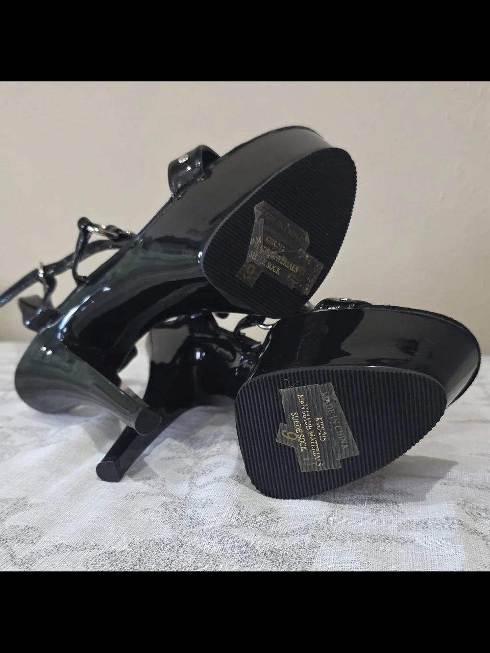 Pleaser Black Patent Platform Stiletto Heels with Stud Accents - Picture 6 of 8
